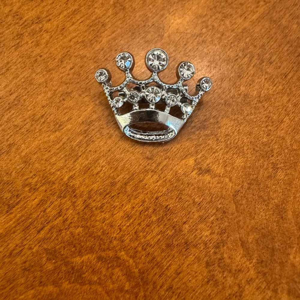 Silver Crown Brooch with Rhinestones
